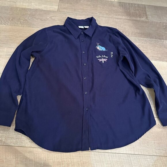 DISNEY WOMENS XL EEYORE LONG SLEEVE BLUE VELVET SHIRT - Picture 1 of 8